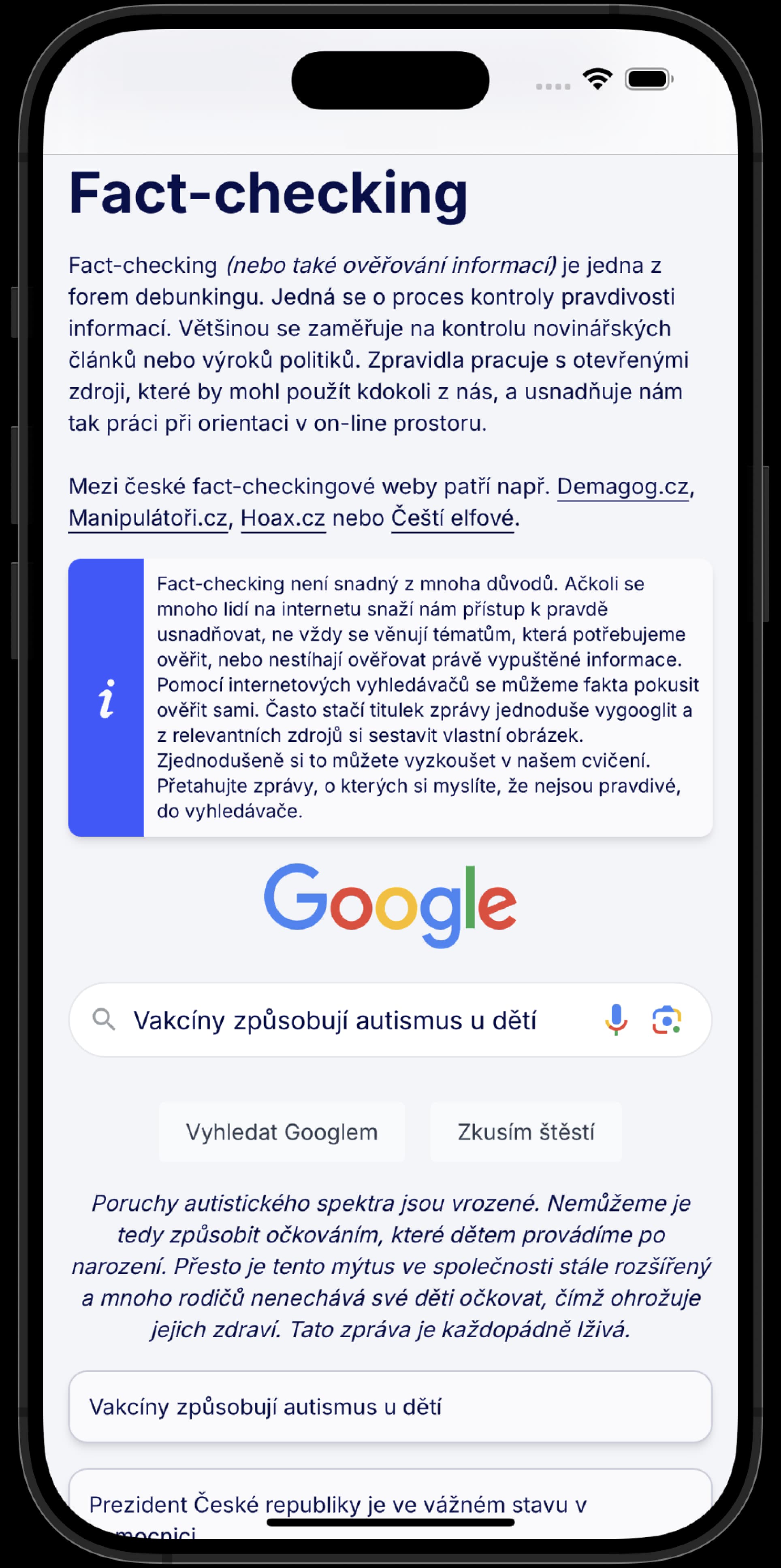Náhled lekce Fact-checking