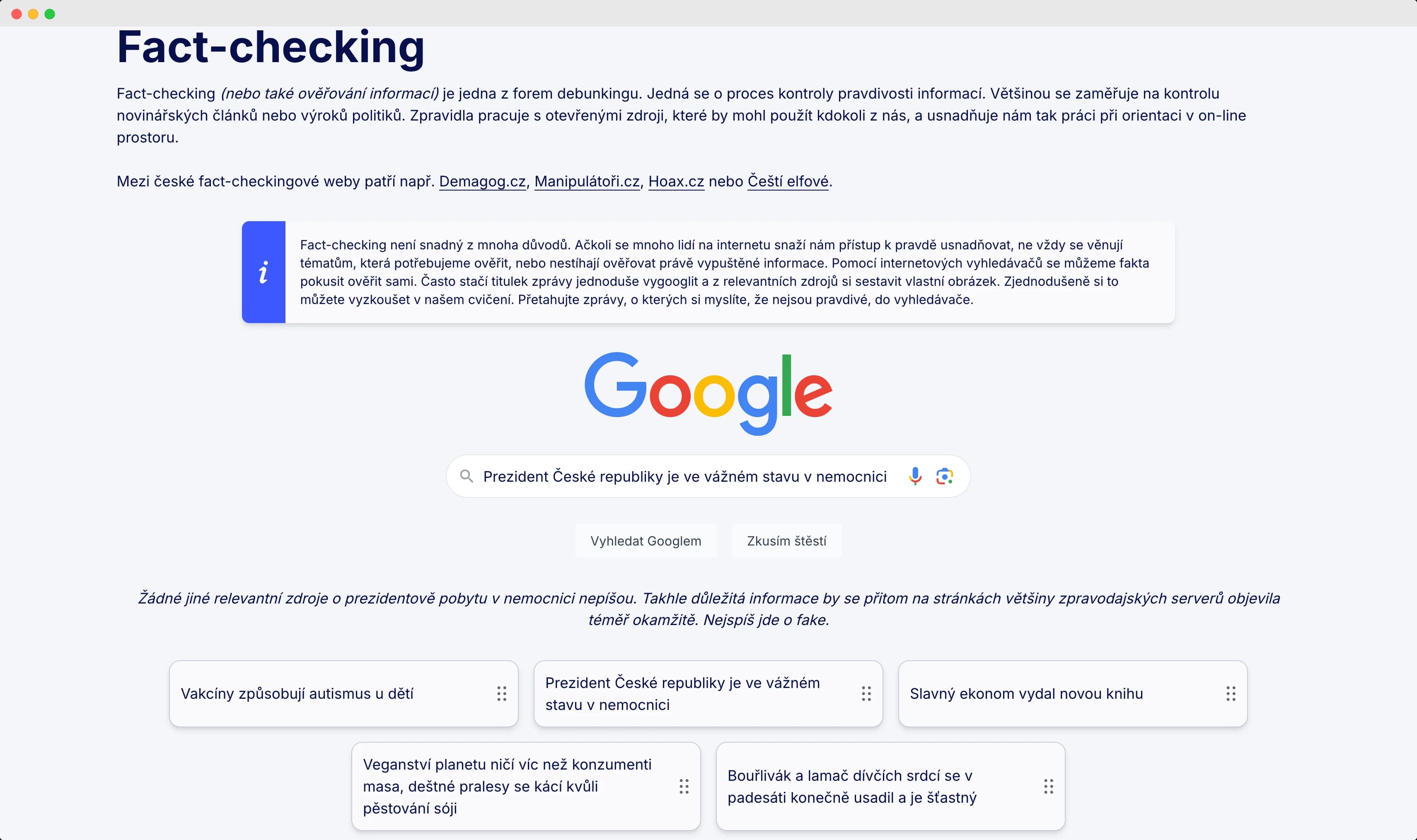 Náhled lekce Fact-checking